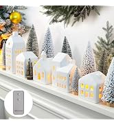 Zesua Christmas Decorations Indoor - Christmas Village Sets of 5 Ceramic Houses with LED Lights R...