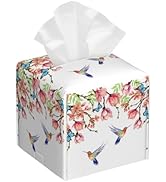 Hummingbird and Flowers Tissue Box Cover Square,Pink Floral Bird Butterfly Tissue Box Holder Wate...