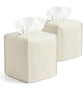 Ricomboo 2 Pack Tissue Box Cover Square, 5.12x5.12x5.12 PU Leather Tissue Boxes Holder, Decor Cub...