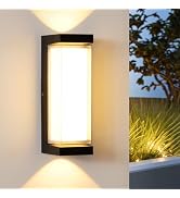 Modern Outdoor Wall Lights 24W LED Exterior Wall Sconces Light Fixtures, Black Aluminum Wall Moun...