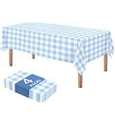 DaiUni 4 Pack Light Blue and White Checkered Tablecloths - 54x108 Inch Gingham Tablecloth Plastic...