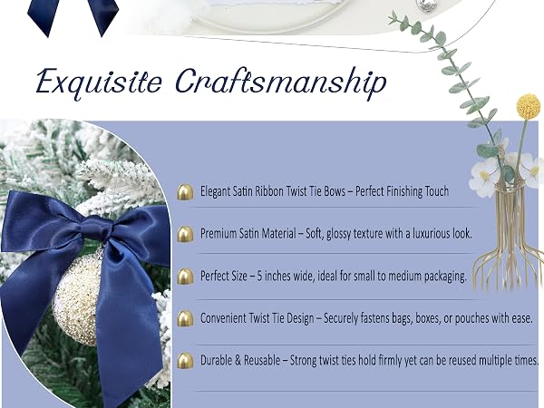 Navy Blue Satin Ribbon Twist Tie Bows 5 Inch