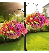 Geegoods 2 Set Artificial Hanging Plants Flowers Basket for Outdoor, Fake Faux UV Sun Resistant L...