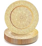 SOUJOY 12 Pack Gold Charger Plates, 13 Inch Reusable Dinner Plate, Plastic Round Phoenix Pattern ...