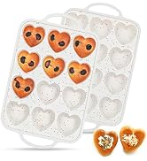FUNBAKY 2 Pcs Heart Shaped Silicone Muffin Pan,Metal Reinforced Frame, 12-Cavity Nonstick Silicon...