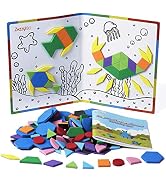 ZazzyKid Kids Magnetic Pattern Blocks Set: 216 PCS Geometric Shape Puzzles Tangram - STEM
