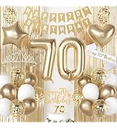 HILAVO 70th Birthday Decorations for Women, Champagne Gold Happy 70th Birthday Decorations, 70 Ye...
