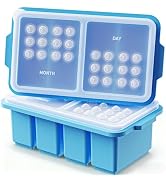 EuChoiz 1 Cup Silicone Freezer Tray Ice Cubes with Lids and Date Mark for Storing Lasagna Leftove...