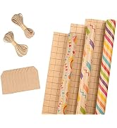 RUSPEPA Wrapping Paper Rolls with Tags and Jute String - 17 inches x 10 feet per Roll, Total of 3...