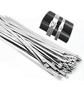 100 Pcs Heavy Duty Widened Metal Zip Ties, L/11.8”, W/0.31” (7.9mm) Stainless Steel Wire Ties, Me...