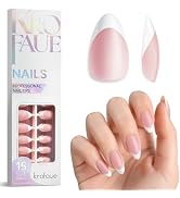 Krofaue French Tip Short Almond Nail Tips–Pink Matte White Tip Full Cover Press On Nails, 15 Size...