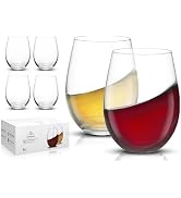 DIEWEISIMI Stemless Wine Glasses, Hand Blown Drinking Glasses Set of 6 18oz, Crystal Wine Glass, ...