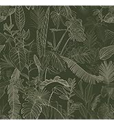 CRE8TIVE Olive Green Tropical Wallpaper Peel and Stick Sketch Monstera Palm Banana Leaf Wallpaper...