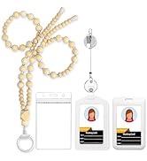 Wood Beaded Lanyards for Id Badges Set,Boho Teacher Lanyard for Keys & Keychain with Metal Retrac...