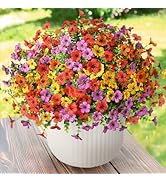 Artificial Faux Plants Flowers Outdoor Spring Summer Decoration, 12 Bundles Fake Silk Colorful Da...