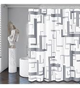BTTN Grey/Gray Shower Curtain, Geometric Waffle Weave Fabric Shower Curtain Set with 12 Metal Hoo...