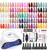 Gel nail kit with uv light and nail drill machine Kit,5pcs Top Base Coat LED Lamp Nail Art All Se...