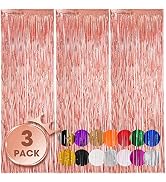 Voircoloria 3 Pack 3.3x8.2 Feet Rose Gold Foil Fringe Backdrop Curtains, Tinsel Streamers Birthda...