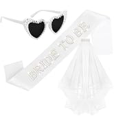 BAHABY Pearl Bride to Be Sash + Veil + Heart Bride Sunglasses Set Bachelorette Party Decorations ...