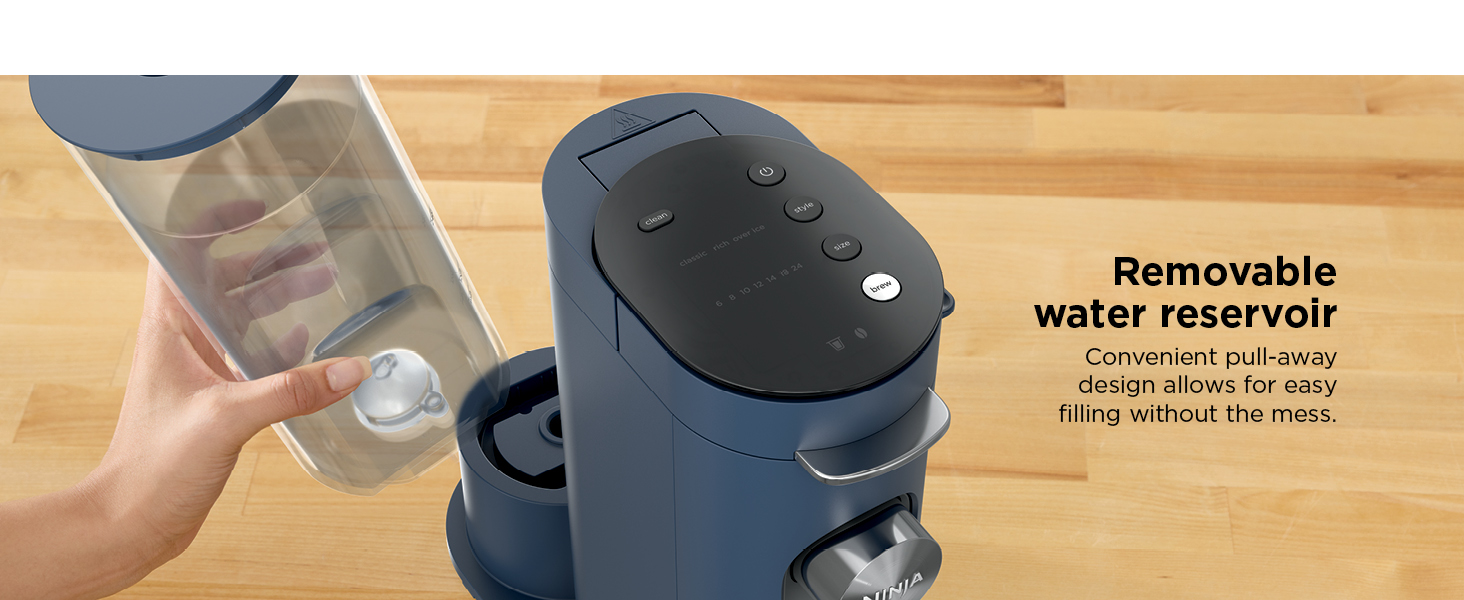 Convenient pull-away design allows for easy f illing without the mess.