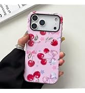 QLTYPRI Case for iPhone 17 Pro Max, Aesthetic Cute Pink Cherry Bow Phone Case for Girls Women, Pr...