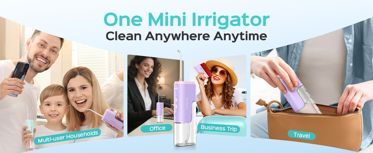 COSLUS Mini Water Flosser for Travel: Portable Compact Design, Cordless Oral Irrigator for Braces