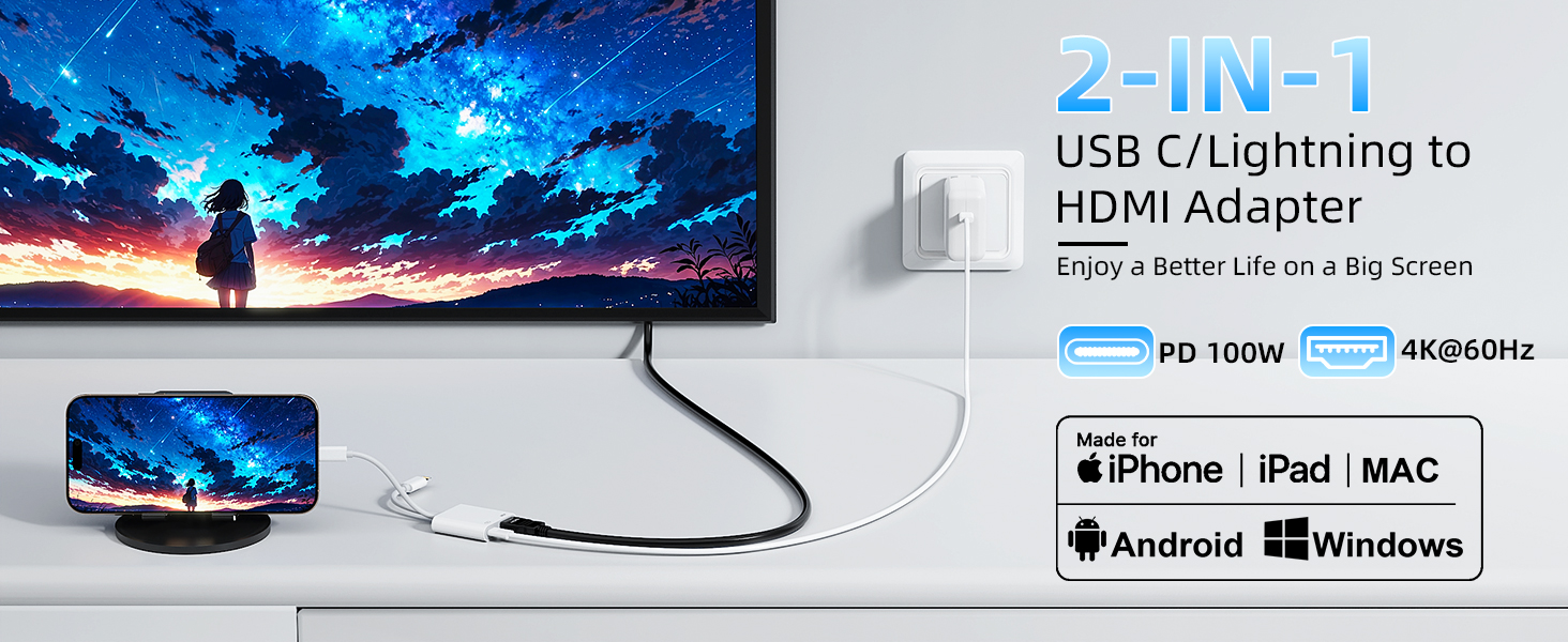 USB-C & Lightning to HDMI Adapter for iPhone