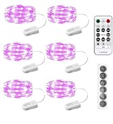 SINAMER 6PCS Fairy Lights Battery Powered with Remote, 7ft 20LEDs Pink Twinkle Mini Lights with T...