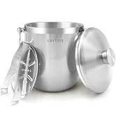 LRYYBTI Ice Buckets for Parties with Lid,Tongs and Strainer (3L/Silver) Double Wall Stainless Ste...