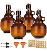 FELISTORY 4 Pcs 34oz Beer Bottles for Home Brewing, Amber Glass Gallon Jugs with Airtight Swing T...