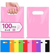 LOVOBAG 100PCS Party Favor Goodie Small Gift Bags for Kids 6x8 Pink Bulk | Plastic Party Goody Ba...