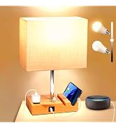 Bedside Lamp for Bedroom Fully Dimmable, Table Lamp with Type C & USB Port, Nightstand Lamp with ...