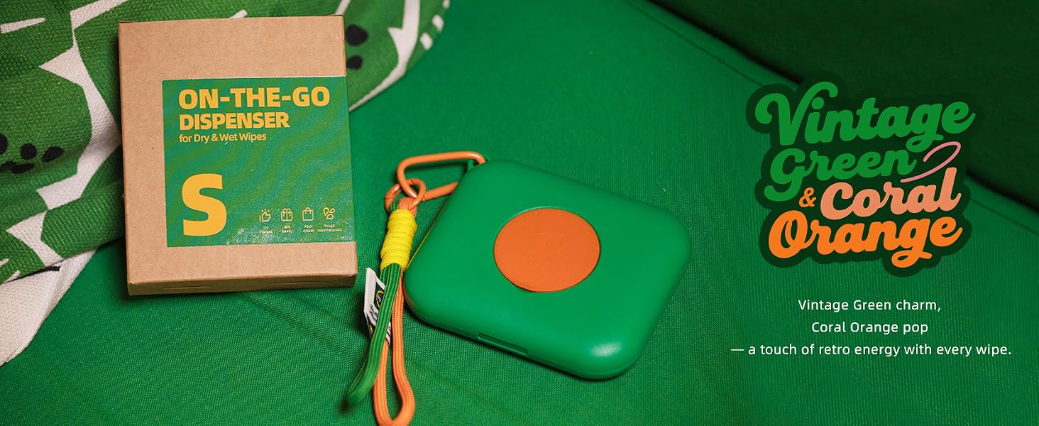 mini wipes case Vintage Green & Coral Orange