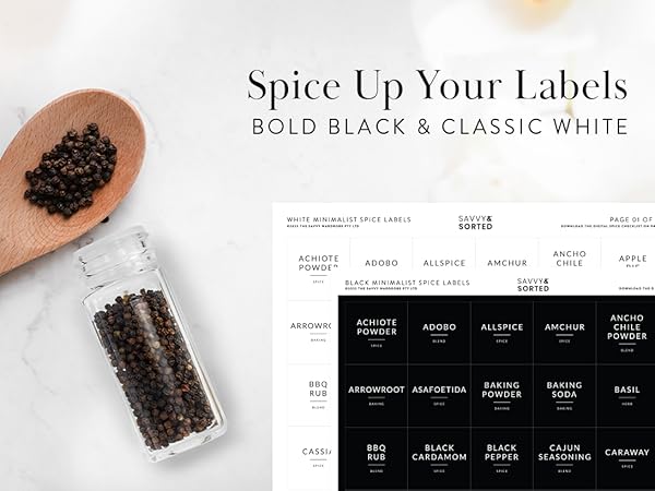 spice jars, bamboo spice jars, home organization, savvy and sorted, spice, labels, funnel, grinder
