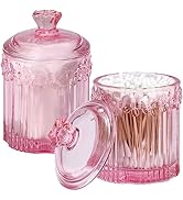 rejomiik 2 Pack Qtip Holder Glass Apothecary Jars with Lids Set Bathroom Canisters Dispenser Orga...