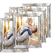 TWING 8x10 Rustic Picture Frames Set of 6 Distressed White Composite Wood Farmhouse Photo Collage...