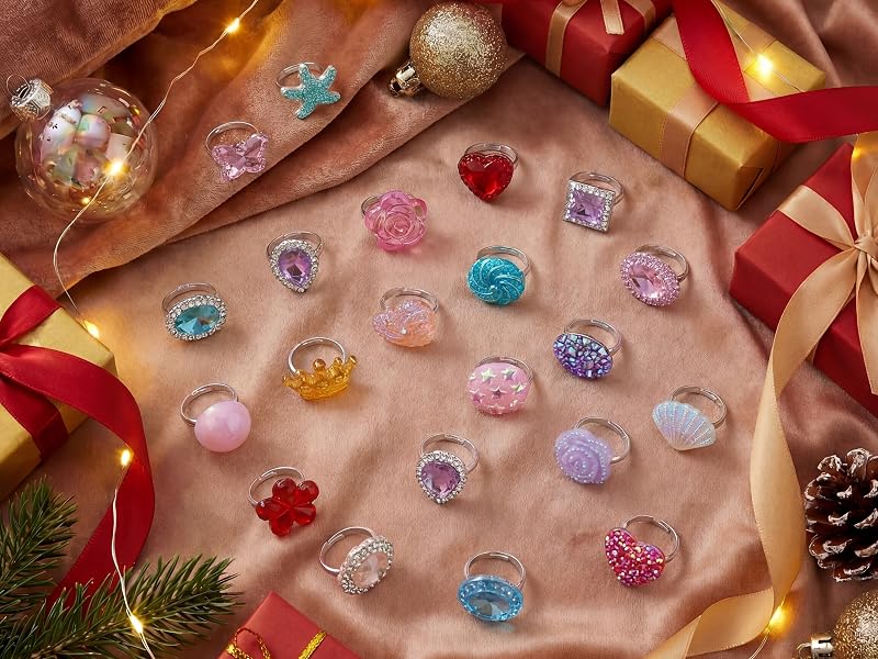 PASEMM 24pcs Little Girl Jewel Rings