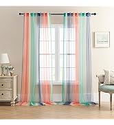 XiDi Sheer Curtains Drapes 84 Inch Length,Pink Green and Grey Ombre Curtains for Bedroom and Livi...