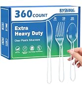 BYSNOW 360 Count Extra Heavy Duty Plastic Silverware, BPA-Free, Heat Resistant, Disposable Clear ...