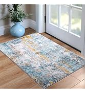 Entrance Rugs Indoor 2x3 Blue Entry Rug Washable Abstract Small Area Rug Non-Slip Low Pile Throw ...