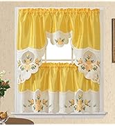 GOHD GOLDEN OCEAN HOME DECOR Rose Melody. 3pcs Kitchen Cafe Curtain Set. Swag and 24 inches Tiers...