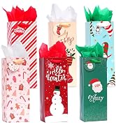 Nihuecne 12 Pack Christmas Wine Gift Bags with Tissue Paper & Tags for Xmas Holiday Present Wrap,...