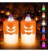 Rechargeable Halloween Pumpkin Light: Battery Operated Halloween Decorations Lantern with Lanyard...
