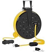 WILAWELS 30 Ft Retractable Extension Cord Reel, 16/3 Gauge SJTW Power Cord with 3 Electrical Outl...