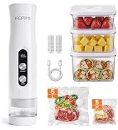FEPPO Compact Vacuum Sealer for Food (Vacuum Sealer Machine + 3 Containers + 10 Reusable Bags), A...