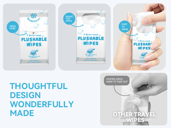 Wonderful Flushable Wipes, Mini Travel Pack, Fragrance Free