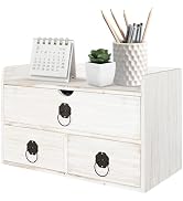 SeekElegant Wood Desk Organizer with Drawer, White Wooden Desktop Organizer, Tabletop Storage Org...