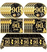 41Pcs 90th Birthday Decorations for Men Women,Black Gold Vintage 1935 90 Year Old Party Tableware...