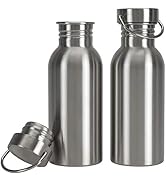 Yopay 2 Pack Sports Water Bottle, 17OZ Single Walled 18/8 Stainless Steel Water Bottle for Cyclis...