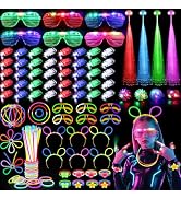Glow in the Dark Party Supplies for Kids Adults, 128PCS Light Up Party Favors with LED Glasses, L...